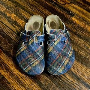 Birkenstock Boston Blue Tartan Clogs Sz 37